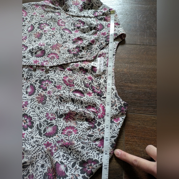 Boho Tunic Popover Floral Artsy 3/4 Sleeve Casual Womens Medium Relaxed Roll Tab - Picture 7 of 10